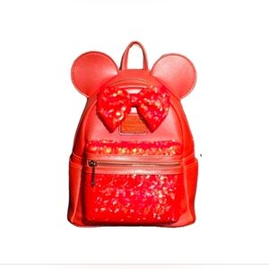 Loungefly Disney Parks Minnie Mouse Paris Coral Sequin Backpack NWT